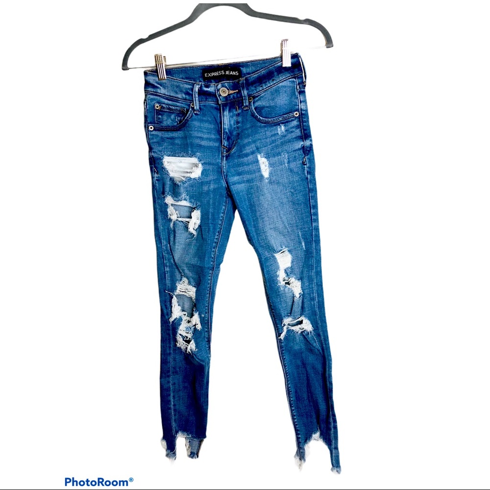 Express distressed mid rise skinny jeans